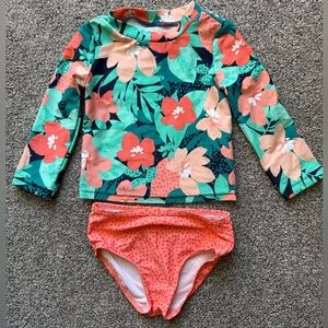 Carter's Floral Rashguard Set - Green and Coral